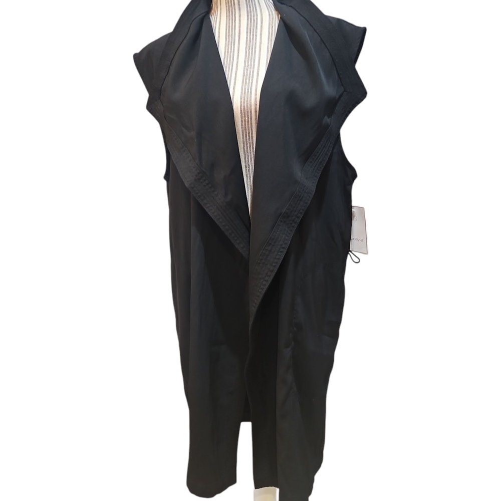 CALLIGRAPHIE Woman Black Sleeveless Drape Vest Jacket/ Fleece Cardigan Size L